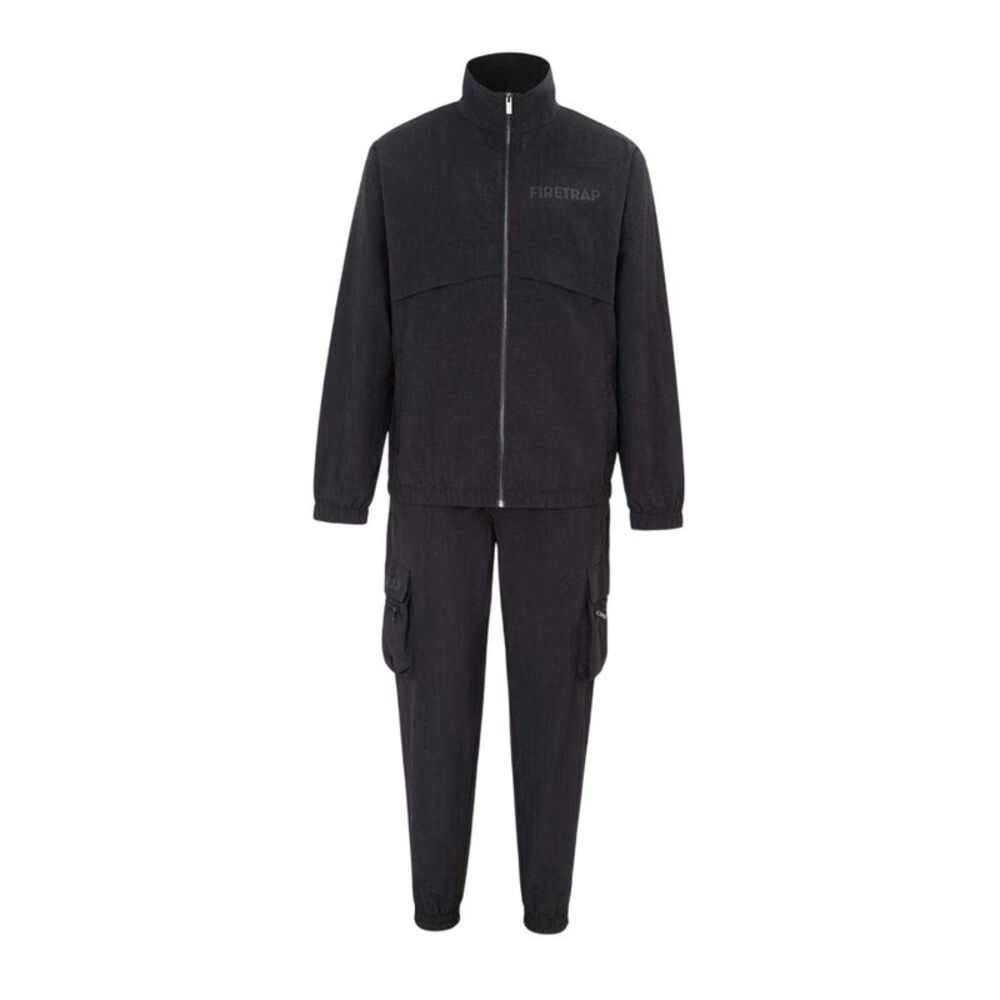 Firetrap Mens Logo Zipped Tracksuit / Black